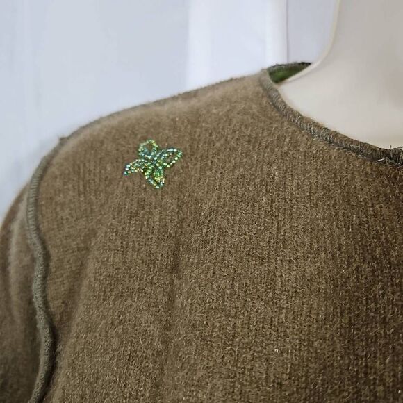 Vintage Material Claudette Size Medium Olive and Black Lace Upcycled Cardigan - Picture 2 of 13